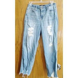 Hollister Jeans Sz 29 9R Ultra High Rise Mom Jeans Distressed Fraying Hem